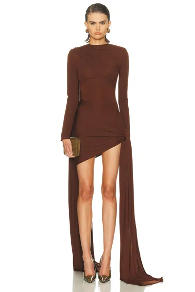 The New Arrivals By Ilkyaz Ozel Draped Mini Dress In Brown
