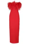 The New Arrivals By Ilkyaz Ozel Feathered Neckline Sheath Dress With Back Slit In Red