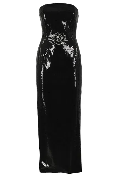 The New Arrivals By Ilkyaz Ozel Estelle Sequined Strapless Dress In Black