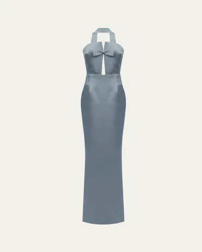 The New Arrivals By Ilkyaz Ozel Holly Bow Detailed Maxi Dress In Gray