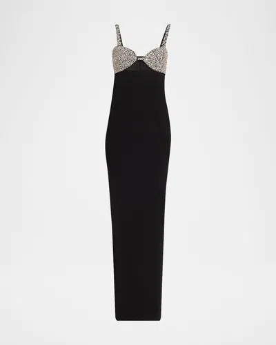 The New Arrivals By Ilkyaz Ozel Lux Crystal-embellished Cutout Column Gown In Black