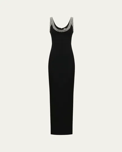 The New Arrivals By Ilkyaz Ozel Manu Embellished Sleeveless Gown In Black