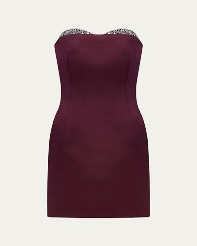 The New Arrivals By Ilkyaz Ozel Noelie Embellished Strapless Mini Dress In Burgundy