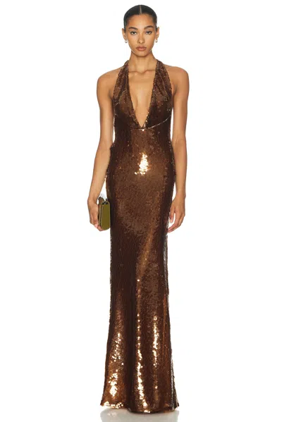 The New Arrivals By Ilkyaz Ozel Olympia Gown In Brown