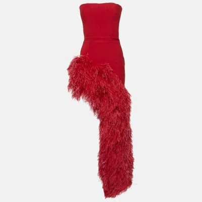 Pre-owned The New Arrivals By Ilkyaz Ozel Red Crepe Fur Trim Giselle In Pedro Dress S