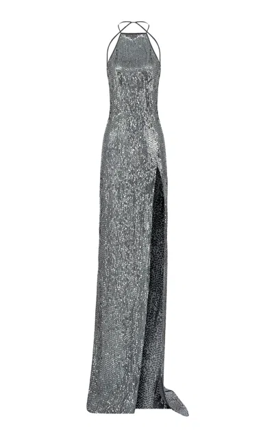 The New Arrivals Ilkyaz Ozel Aether Sequined Maxi Dress In Silver