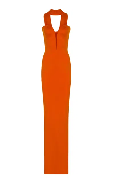 The New Arrivals Ilkyaz Ozel Africa Crepe Satin Bustier Maxi Dress In Orange