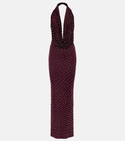 The New Arrivals Ilkyaz Ozel Agel Embellished Halterneck Gown In Brown