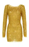 The New Arrivals Ilkyaz Ozel Amara Open Back Beaded Mini Dress In Gold