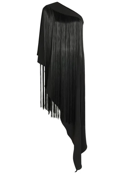 The New Arrivals Ilkyaz Ozel Angelica Fringed Woven Maxi Dress In Black
