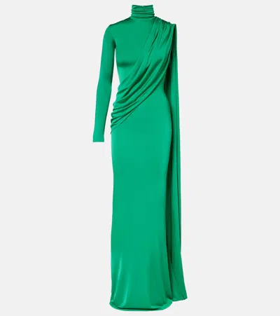 The New Arrivals Ilkyaz Ozel Aya Caped Satin Gown In Green