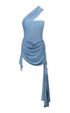 The New Arrivals Ilkyaz Ozel Ayla Draped Mini Dress In Light Blue