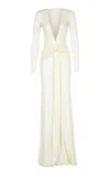 The New Arrivals Ilkyaz Ozel Azure Gathered Crepe Jersey Maxi Dress In White
