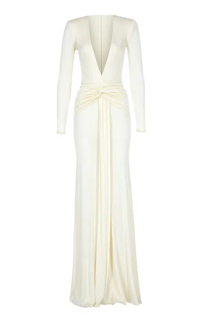 The New Arrivals Ilkyaz Ozel Azure Gathered Crepe Jersey Maxi Dress In White