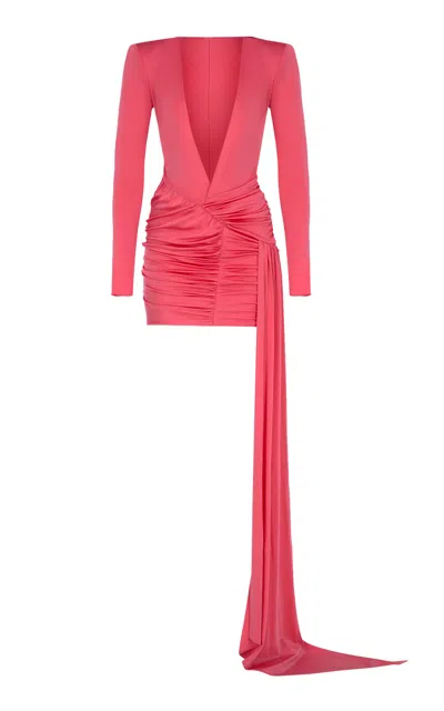 The New Arrivals Ilkyaz Ozel Azure Gathered Crepe Jersey Mini Dress In Pink