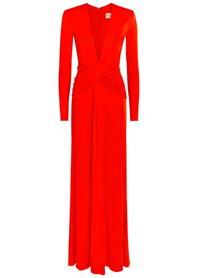 The New Arrivals Ilkyaz Ozel Azure Ruched Stretch-jersey Gown In Red