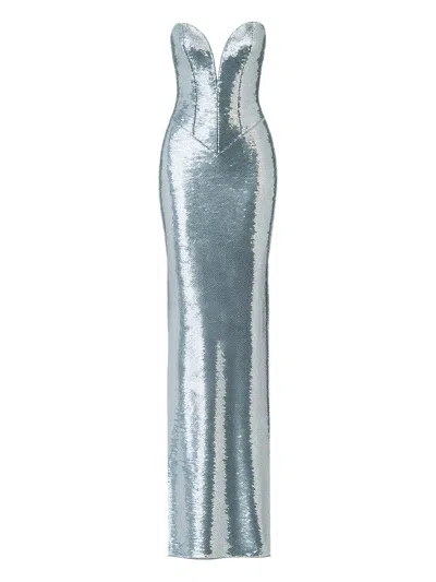 The New Arrivals Ilkyaz Ozel Azzurra Sequin-embellishment Maxi Dress In Metallic