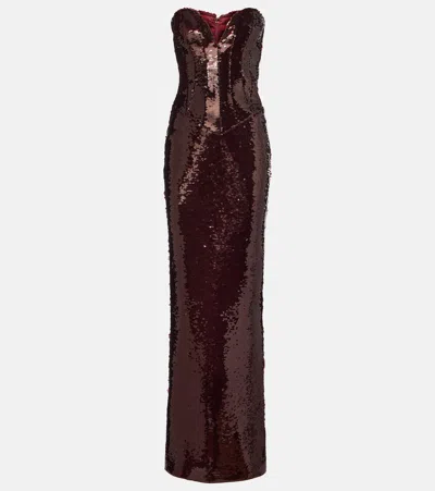 The New Arrivals Ilkyaz Ozel Azzurra Sequined Bustier Gown In Burgundy