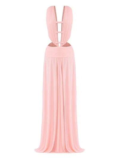 The New Arrivals Ilkyaz Ozel Bambi Bow-embellishment Maxi Dress In Pink