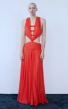 The New Arrivals Ilkyaz Ozel Bambi Draped Chiffon Evening Gown In Red