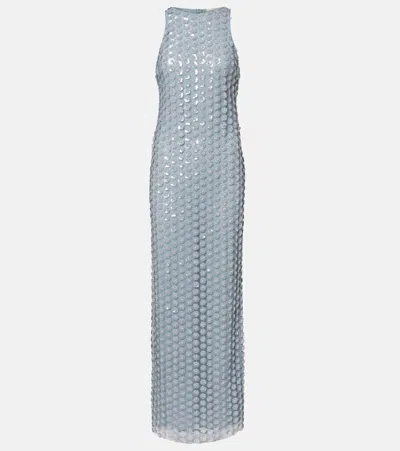 The New Arrivals Ilkyaz Ozel Bixi Floral-embellished Mesh Gown In Silver