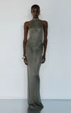 The New Arrivals Ilkyaz Ozel Cass Chevalier Halter Dress In Silver