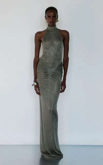 The New Arrivals Ilkyaz Ozel Cass Chevalier Halter Dress In Gray