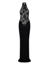 The New Arrivals Ilkyaz Ozel Cass Ruched Lace-jersey Maxi Dress In Black