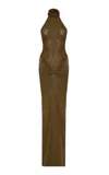 The New Arrivals Ilkyaz Ozel Cass Lace-paneled Satin Maxi Dress In Brown