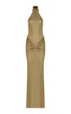 The New Arrivals Ilkyaz Ozel Cass Sablé Halter Maxi Dress In Gold