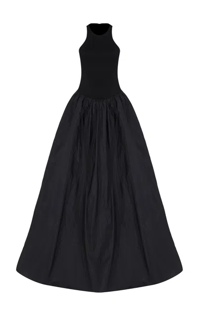 The New Arrivals Ilkyaz Ozel Cate Jersey-silk Combo Gown In Black