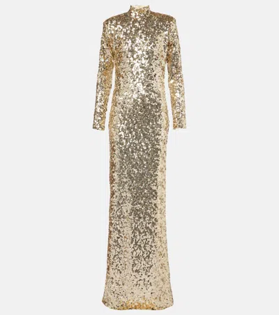 The New Arrivals Ilkyaz Ozel Catroux Sequined Gown In Hot Sands