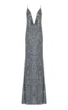 The New Arrivals Ilkyaz Ozel Claudie Plunged Sequined Maxi Dress In Silver