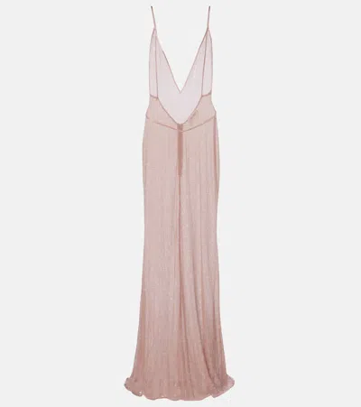 The New Arrivals Ilkyaz Ozel Claudie Sequined Sheer Maxi Dress In Pink
