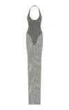 The New Arrivals Ilkyaz Ozel Coralie Crystal-embellished Mesh Maxi Dress In Silver