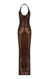 The New Arrivals Ilkyaz Ozel Coralie Sequined Maxi Dress In Brown