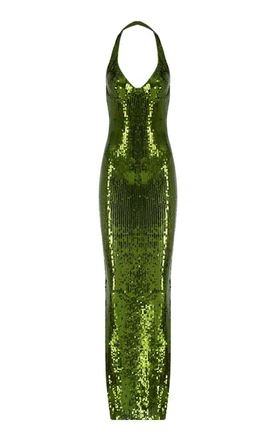 The New Arrivals Ilkyaz Ozel Coralie Sequined Maxi Dress In Green