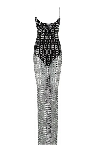 The New Arrivals Ilkyaz Ozel Costes Crystal-embellished Mesh Maxi Dress In Silver