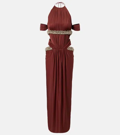 The New Arrivals Ilkyaz Ozel Crystal-embellished Cutout Halterneck Gown In Brown