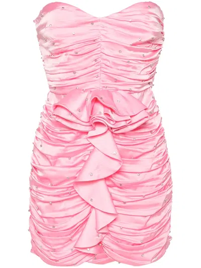 The New Arrivals Ilkyaz Ozel Crystal-embellished Ruched Minidress In Pink