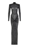 The New Arrivals Ilkyaz Ozel Darja Crystal-embellished Ruched Jersey Maxi Dress In Black