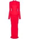 The New Arrivals Ilkyaz Ozel Darja Ruched High-neck Gown In Red