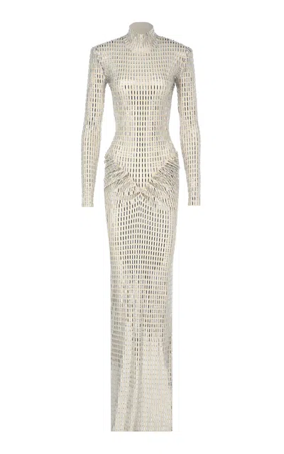 The New Arrivals Ilkyaz Ozel Darja Sequined Ruched Jersey Maxi Dress In White