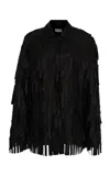 The New Arrivals Ilkyaz Ozel Devon Fringed Leather Cape In Black