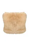 The New Arrivals Ilkyaz Ozel Dogi Strapless Shearling Top In Brown