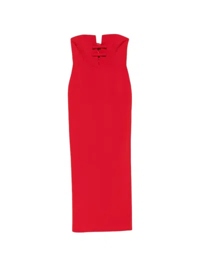 The New Arrivals Ilkyaz Ozel Dow-detail Strapless Maxi Dress In Red