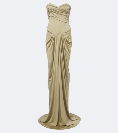 The New Arrivals Ilkyaz Ozel Draped Gathered Corset Gown In Green