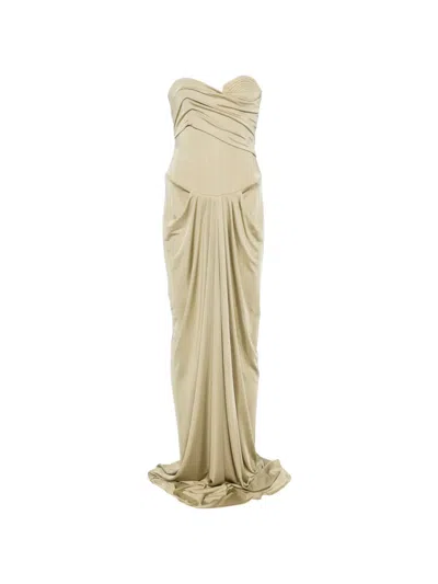 The New Arrivals Ilkyaz Ozel Draped-corset Maxi Dress In Green