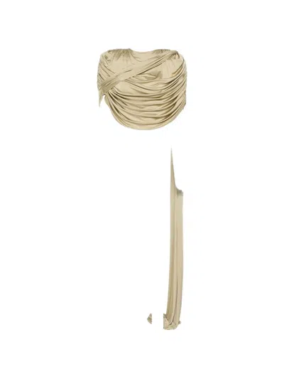 The New Arrivals Ilkyaz Ozel Draped-detail Top In Gold