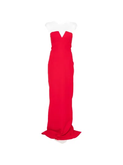 The New Arrivals Ilkyaz Ozel Ecliptica Strapless V-neck Maxi Dress In Red